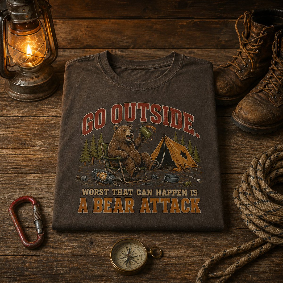 ShopCabinXIII's tweet photo. Go Outside. Worst that can happen is a bear attack.

The best camping stories usually start with someone saying, "It's probably fine."

Cabin Thirteen — worst cabin at camp since 1978 https://t.co/4bxDcaUNyv