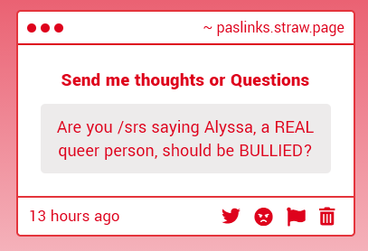 PasUseru's tweet photo. I do have to say that's a miswording on my part. It's more or less me saying in a simplified way to call out on her actions

I didn't mean to say she should be bullied but I do forget words have different meanings at time. English isn't my native language https://t.co/hJaZ29vi0D