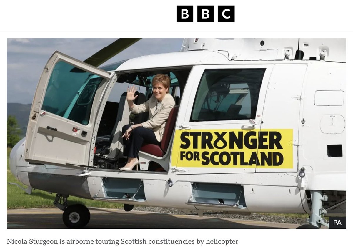 newsandpics's tweet photo. With John Swinney now saying the SNP has spent the  money that was ring-fenced for an independence referendum, here's what £23,268.75 gets you: a helicopter to fly Nicola Sturgeon around during the 2017 general election. https://t.co/VeRpNKj1px