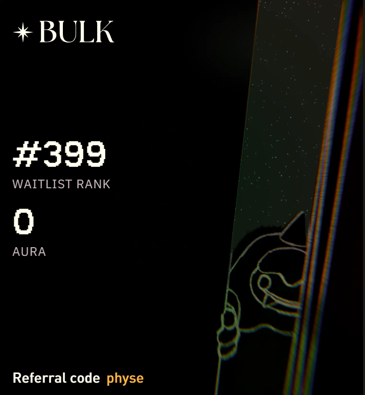 Sunonphyse's tweet photo. gm, I’m sure you’ve already seen the posts about @bulktrade

deposits in Bulk currently stand at $14,773,813

great activity in this market: just lock up some idle funds and earn AURA every week

> $8M seed
> angels include Toly (Solana co-founder) https://t.co/uWXYdNq0Jm