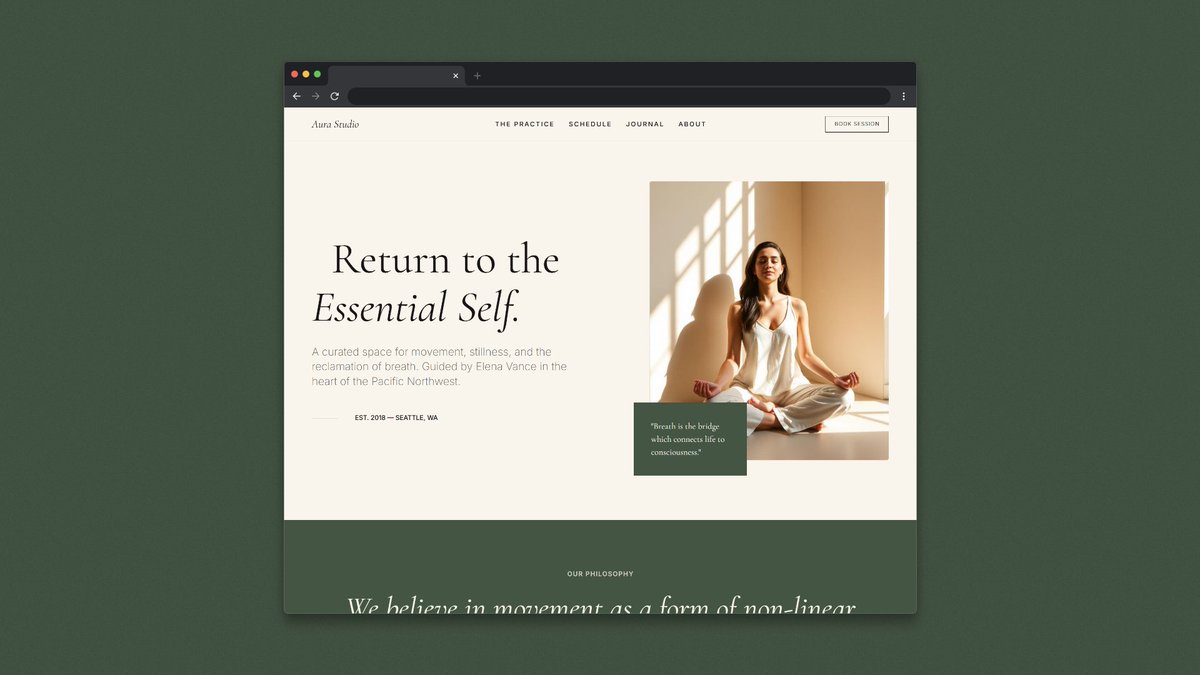 CesarHawke's tweet photo. Just finished a new @carrd  template for yoga studios, wellness coaches, and meditation teachers 🧘

Features an elegant editorial-style design, class schedules, booking sections, testimonials, and a simple Google Docs → Blog system for publishing articles without WordPress. https://t.co/n6096u5P1d
