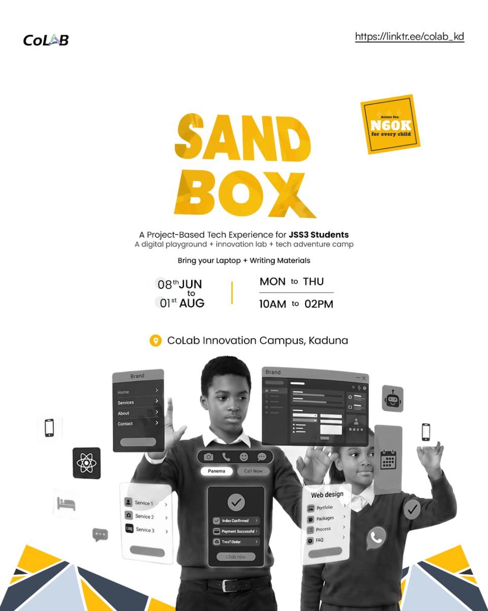CoLab_kd's tweet photo. Parents, imagine your child spending this holiday learning skills that build creativity, confidence, communication, and problem-solving.

SANDBOX is designed for JSS3 students who have completed JSSCE and want more than a long holiday break.

Register: https://t.co/cqyXQW1xvy https://t.co/B9P04G1eCx