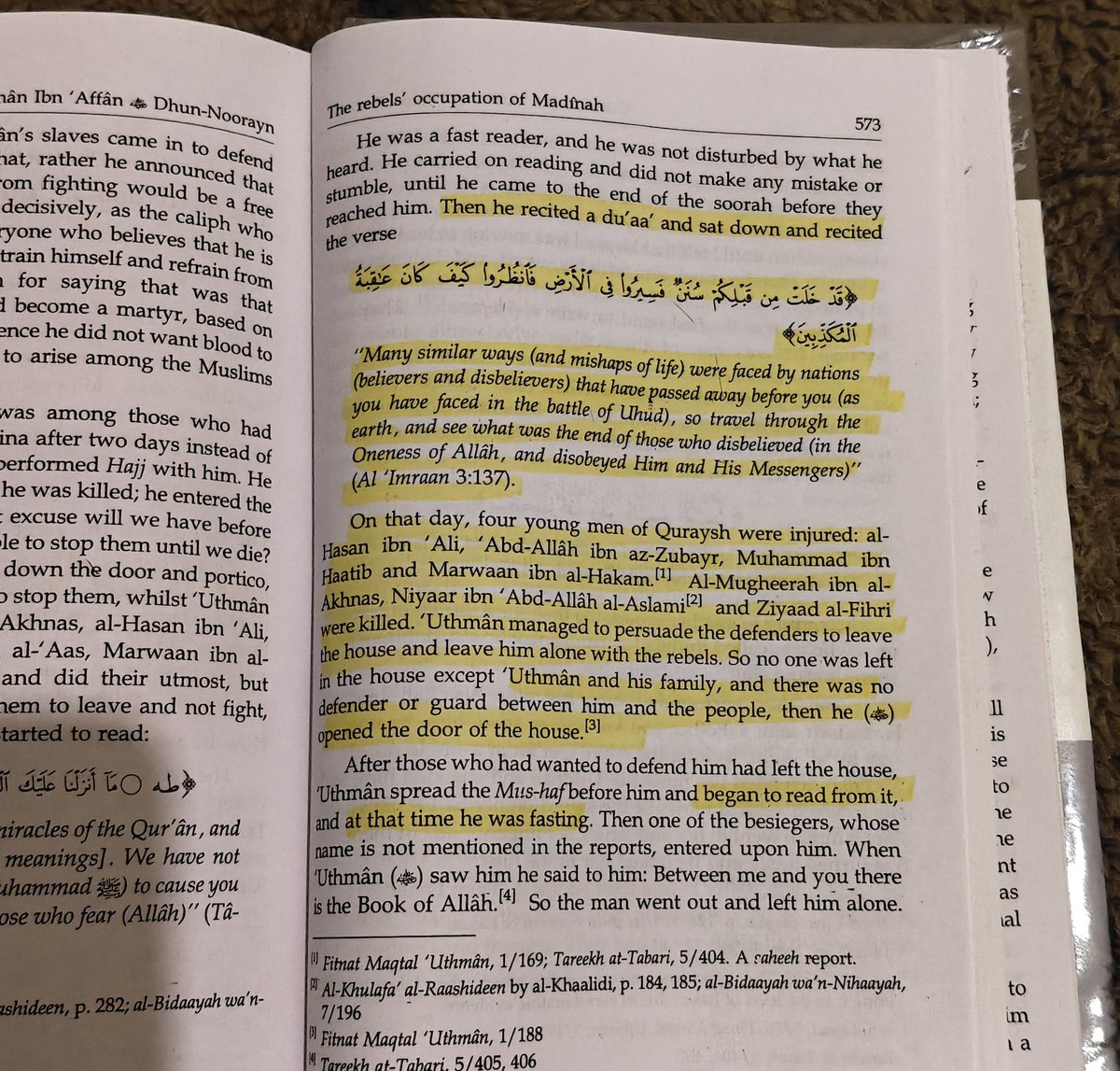 UbiquitousLenz's tweet photo. Then he said "I saw the Prophet in my dream. Abu Bakr and 'Umar were with him,and the Prophet salalahu alahi wasalam said: O'Uthmân, break your fast with us." 
He was fasting, and he was killed that day. 
#18dulhijjah

The man who bought Wells for the ummah was martyred Thirsty. https://t.co/7aewCee01d