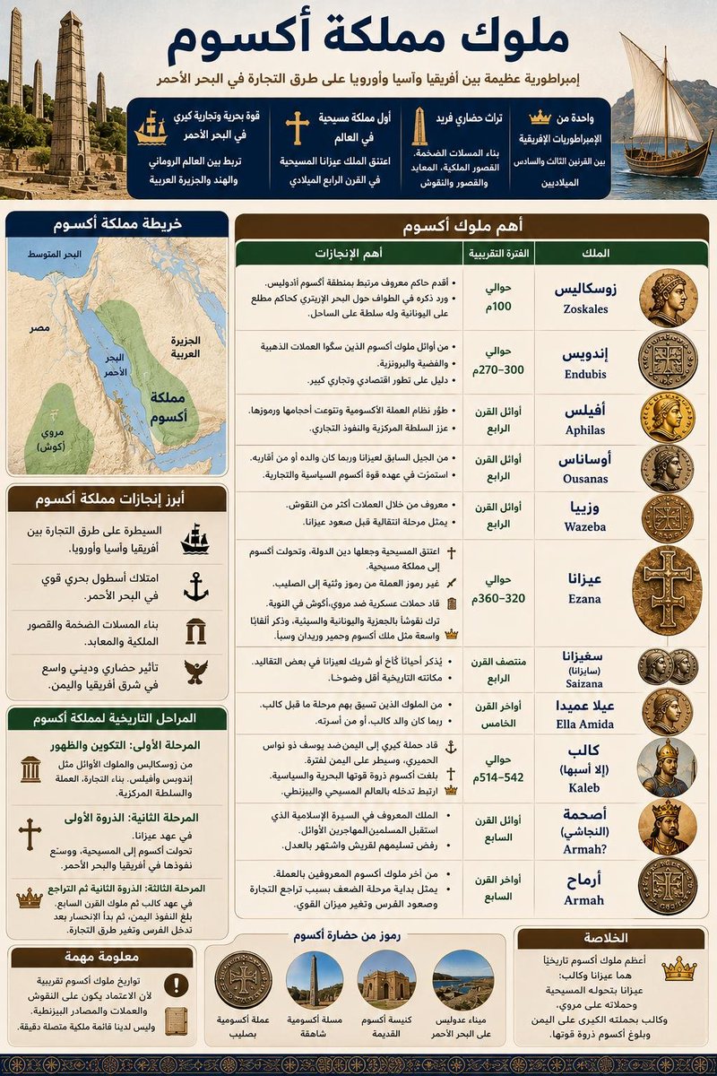 hmmitj's tweet photo. ملوك إمبراطورية أكسوم 🇪🇷🇪🇹 👑

 -أسماؤهم
  -تواريخهم
 - وأهم إنجازاتهم