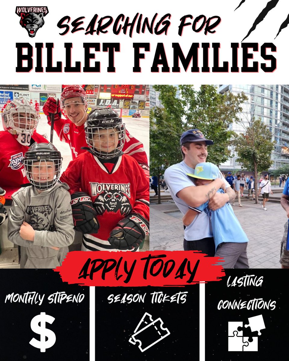 WolverinesJrA's tweet photo. Become a Wolverines billet today.

Monthly stipend, season tickets and lifelong connections.

Email admin@wctwolverines.com for more information. https://t.co/nsBkkfns5X