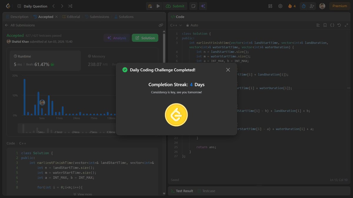 shahidx_05's tweet photo. Day 453 of #1001DaysOfCode
✅ Solved 3 DSA
✅ 2 Codeforces problems
✅ CodeChef Div 2 contest https://t.co/cuDlGoyYSV