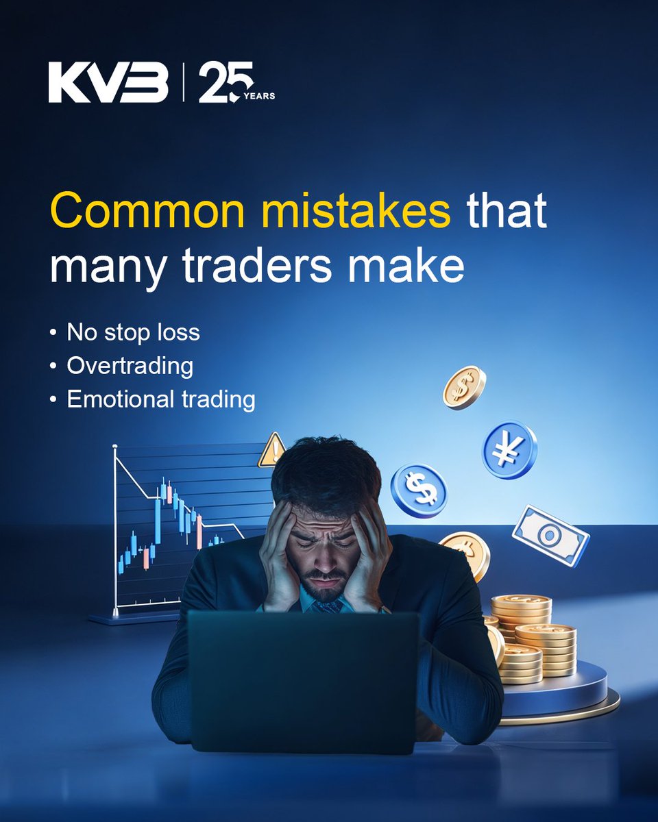 kvb_india's tweet photo. 3 Trading Mistakes to Avoid                                                                1) No stop loss 2) Overtrading 3) Emotional trading Real trading = risk management +discipline
#KVB #KVBtrading #trading #investment #Bitcoin #Gold #StockMarket #TradingTips #Forex #Crypto https://t.co/sPuSldBU2o