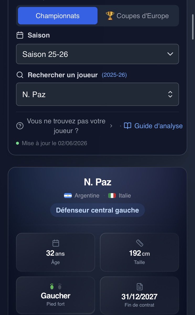 LeRayross's tweet photo. @DataScout_ Merci les BG. Petite correction à apporter : Ce n’est pas le bon Nico Paz qui est dans la sélection argentine 😉 https://t.co/Jw1KiGB6c0