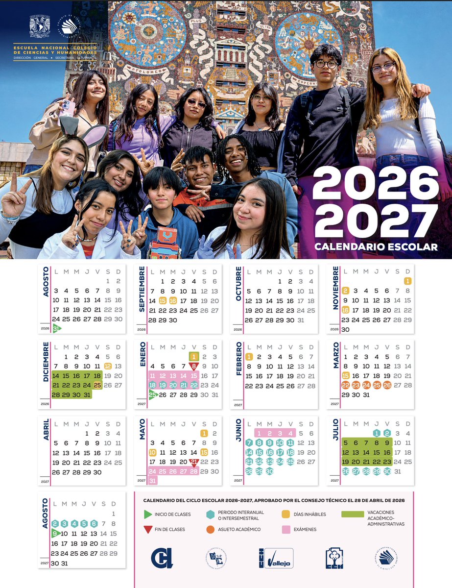 CCHUNAM's tweet photo. 📣📣 ¡¡¡El calendario escolar 2026-2027 del Colegio de Ciencias y Humanidades ya está aquí!!! 📣📣

🗓️🤓🎒📚 Checa las fechas importantes para que #NoSeTePase ningún trámite. 

DESCÁRGALO ⬇️⬇️ https://t.co/PNONDcTtxG