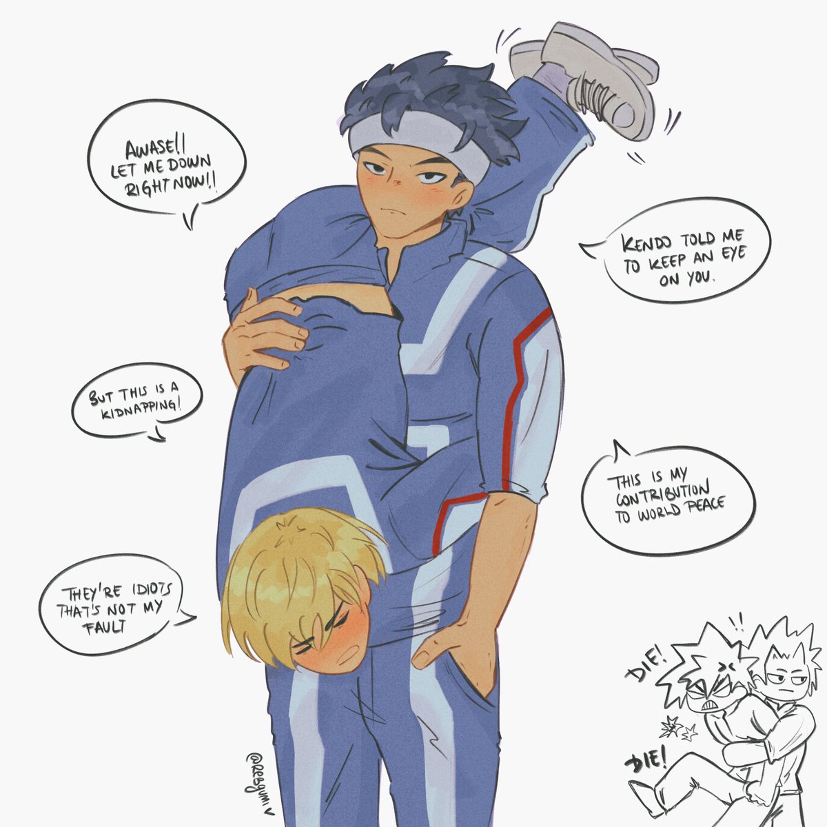 rebgumii's tweet photo. Awase is babysitting Monoma and sometimes he has to take drastic actions. https://t.co/8sZzN2cGmI