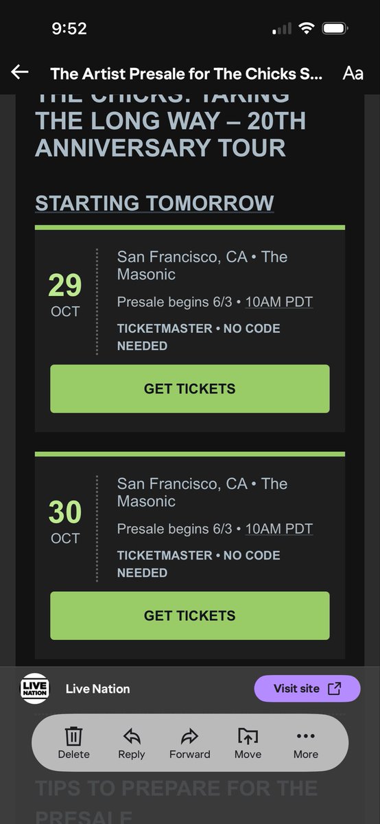 lucka2k's tweet photo. Heyyyyy @TMFanSupport I most certainly did sign up for the fan pre-sale for @thechicks in San Francisco, I got the confirmation email with the links yesterday 🙃 I’ve tried several times on both mobile and laptop, pre-sale starts in 2 minutes https://t.co/OSylj7pP9U