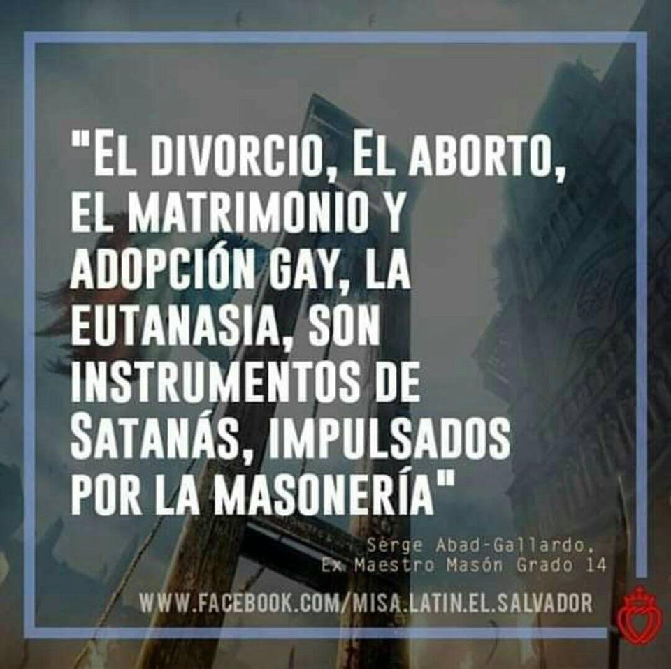 Luis61053512's tweet photo. “Las leyes del El divorcio, el aborto, el matrimonio gay, adopción de niños a parejas homosexuales, la eutanasia,son instrumentos de satánas, impulsados por la masonería” 

Serge Abad Gallardo, ex masón de alto grado, convertido al catolicismo tras visitar el Santuario de Lourdes https://t.co/A05FrcJ5Gy