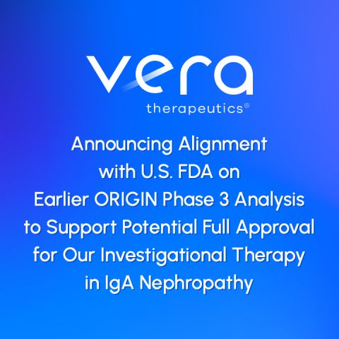 Official_VeraTx's tweet photo. We’re excited to announce we have achieved alignment with the FDA on an earlier ORIGIN Phase 3 analysis to support potential full approval for our investigational therapy in IgA nephropathy. Read the press release: https://t.co/9Bc3lux5JQ https://t.co/RVutqYmnrJ
