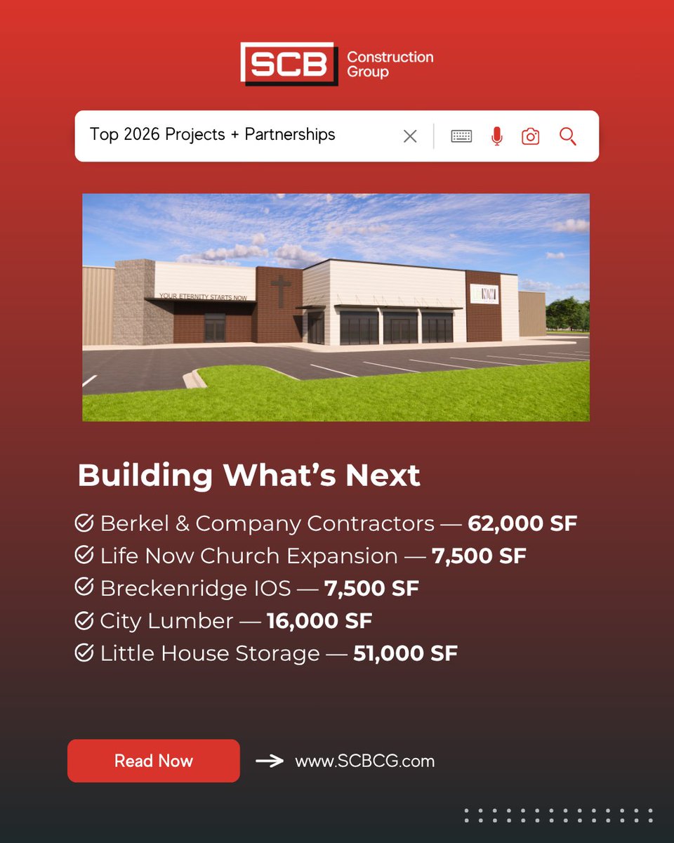SCBConstructGrp's tweet photo. From worship spaces and IOS to commercial and infrastructure projects, our 2026 pipeline reflects strong partnerships and purposeful growth. See what's shaping the next chapter at SCB Construction https://t.co/QYnWNHZJ6M 
#YearInElevation #CommercialConstruction #DesignBuild https://t.co/3gXAm8DtVi