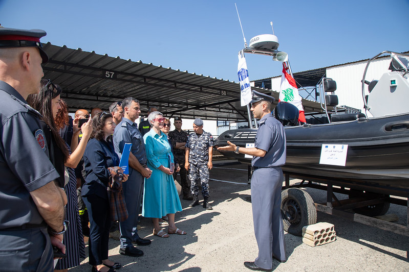 UNDP_Lebanon's tweet photo. 📍 Dbayeh

Today, @LebISF & @CivilDefenseLB received specialized maritime equipment to strengthen #Lebanon’s maritime preparedness and emergency response capabilities.

The equipment included specialized diving equipment, communications systems, Zodiac inflatable boats, and maritime vessels for search and rescue operations, and rehabilitation of key Civil Defense maritime assets, including a firefighting boat and an operational vessel.

The event was attended by Major General Raed Al Abdallah, Director General of the Internal Security Forces, representing H.E. Ahmad Al-Hajjar, Minister of Interior and Municipalities; H.E. Sandra De Waele, @EUAmbLebanon; Ms. @BlertaAliko, Resident Representative of UNDP; and representatives of the Lebanese Civil Defense; and senior officers and officials from partner institutions.

Funded by @EUinLebanon and supported by UNDP, the equipment will enhance maritime safety and security and improve search-and-rescue operations.