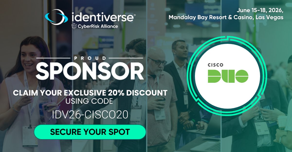duosec's tweet photo. We’re proud to sponsor #Identiverse2026

Join 3,500+ identity leaders, innovators, and decision-makers shaping the future of security and digital trust. 

Passes are going fast. Use our exclusive discount to save your seat: https://t.co/fbNbJo5XBZ https://t.co/Ng7vg1TTYN