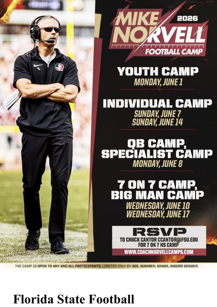ChanceStuber's tweet photo. Thanks @Coach_Norvell and @FSUFootball for the camp invite! https://t.co/QbNnV7bOmA