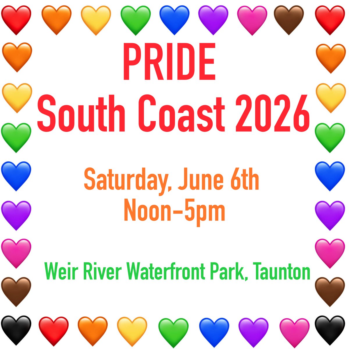 eecbristol's tweet photo. Pride South Coast 2026 is on Saturday, 6/6 at Weir River Waterfront Park in Taunton. There will be live music, local vendors, food trucks and drag. Family-friendly. It’s free to walk in and open to everyone. https://t.co/7TY30U6md9