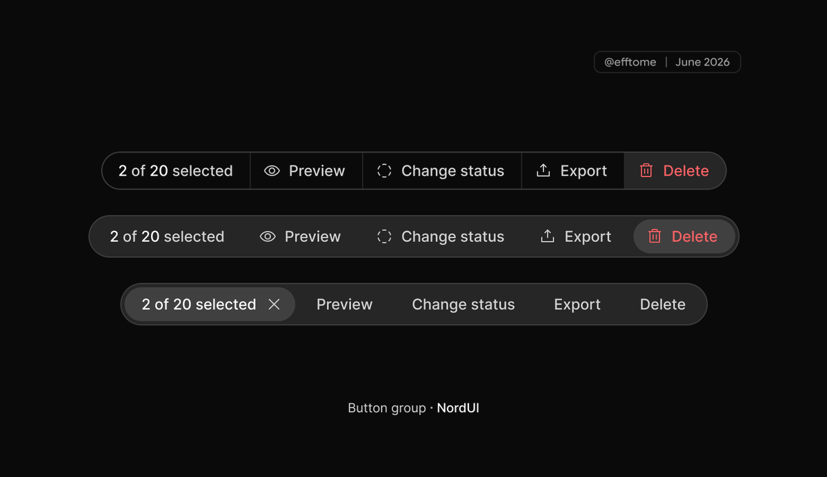 efftome's tweet photo. A few variants of the Button group component in dark mode. NordUI 🚧 https://t.co/eKQZnqsyaS