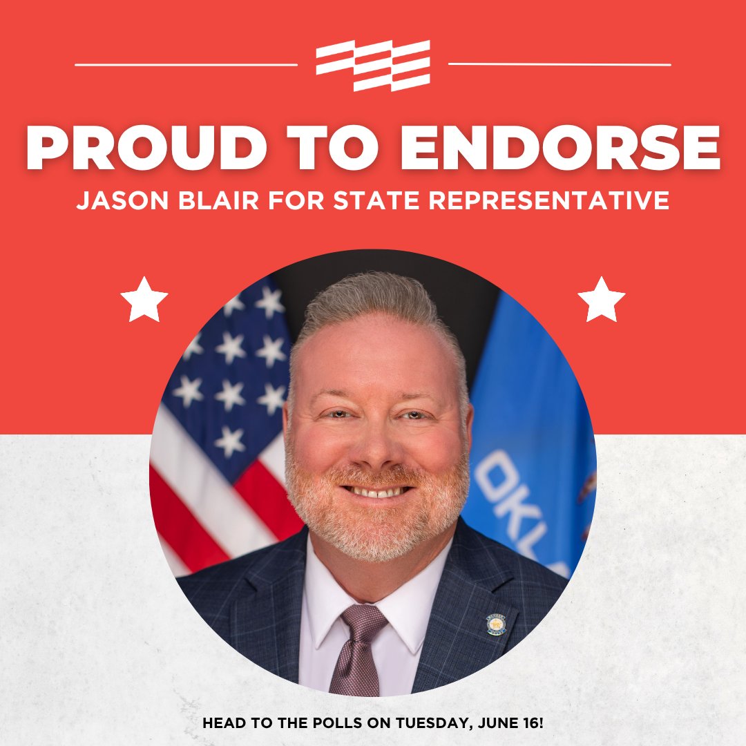 petroallianceOK's tweet photo. The Petroleum Alliance is proud to endorse Jason Blair for State Representative. Head to the polls on June 16 to cast your vote! https://t.co/cgFBdCwve2