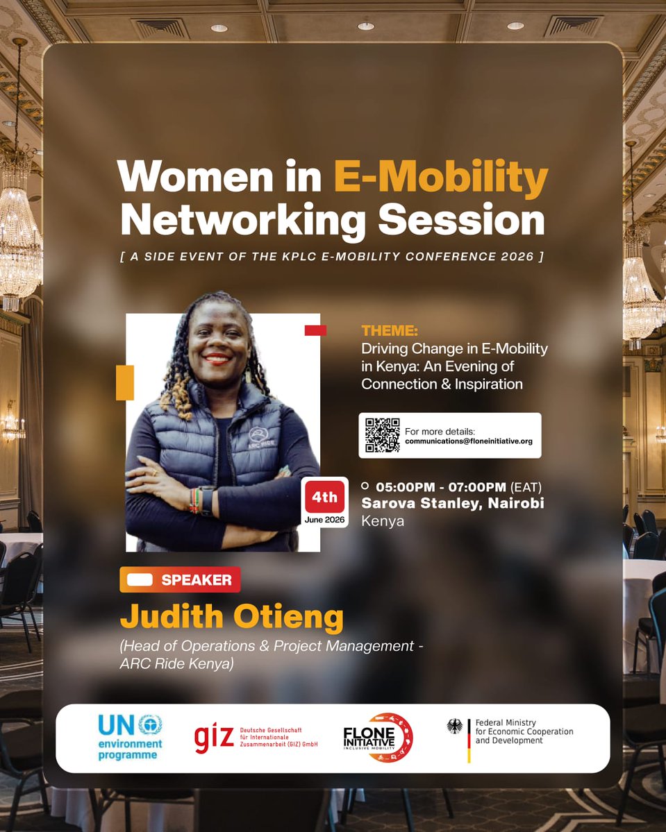 FloneInitiative's tweet photo. We are proud to welcome JUDITH OTIENG, MPPM, Head of Operations &amp; Project Management at ARC Ride Kenya, to the Women in E-Mobility Networking Session. https://t.co/cJQXskfWPN