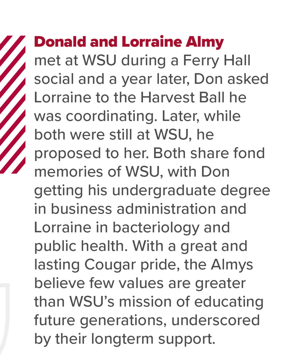 WSUFoundation's tweet photo. Donald ’62 and Lorraine ’60 Almy have given to #WSU for 60 years, supporting @WSUCougars, @CarsonCollege, @WSUVoiland, and @WSULibraries where Lorraine worked as a student. 

Read more about the life and love story of these generous and passionate Cougs:

https://t.co/5myvSSzeOY https://t.co/8bbKtY4lxC