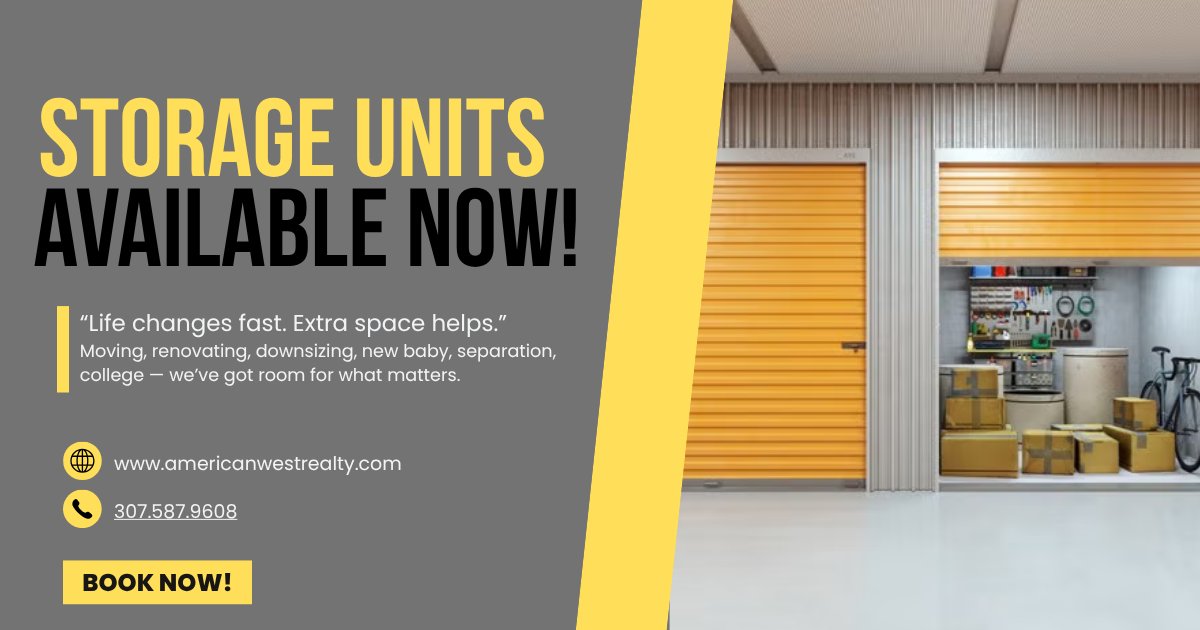 NathanGesner's tweet photo. Storage Units for rent in Cody!! 🏠

Check out our available stores: Cody Self Storage, Fair Acres, and Stor N Lock!
We offer a variety of sizes ranging from 4x6 to 19x50 to meet all your storage needs, we've got you covered! 📦✨

Contact us 📞 307.587.960 https://t.co/3ZlLQscKOZ
