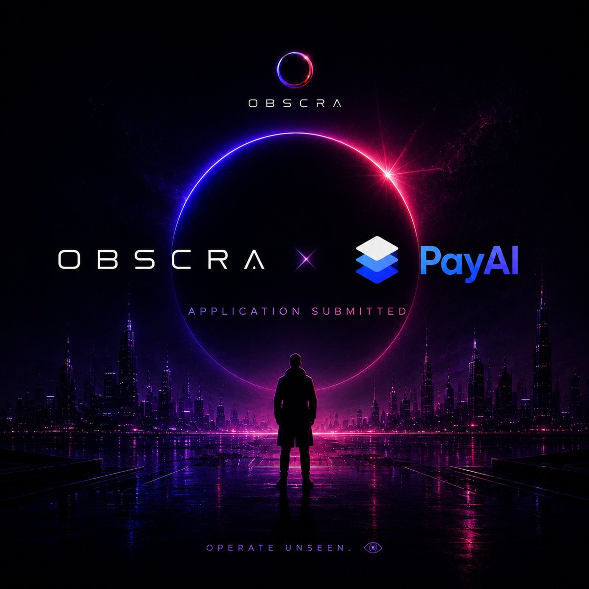 Obscra_void's tweet photo. 👁️ Today marks an important milestone for Obscra.

We've officially applied to join the @PayAINetwork ecosystem.

https://t.co/XHXFk01ieq

From the beginning, we've believed that private digital exchange requires more than encryption and storage.

It requires a payment layer designed for the internet.

That's what makes x402 so compelling.

Instead of adding more intermediaries, it enables direct value exchange between participants, applications, and eventually autonomous agents.

For Obscra, that unlocks powerful possibilities:

→ Near instant settlement on Solana
→ Direct creator to buyer payments
→ Encrypted asset delivery
→ Machine readable commerce for future AI integrations

The marketplace is only the first layer.

Our long term vision is to build infrastructure for private digital exchange, and we believe protocols like x402 will play an important role in that future.

We're excited about what's ahead and look forward to contributing to the ecosystem.

Build. Ship. Improve.

Operate Unseen. 👁️