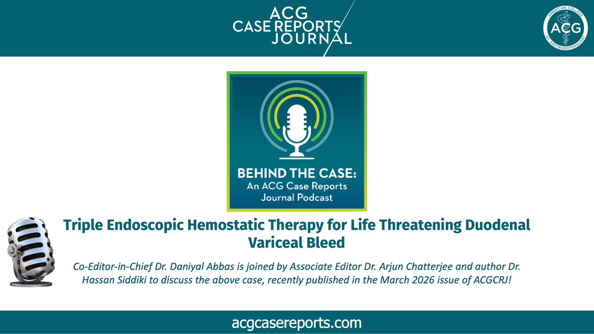 ACGCRJ's tweet photo. New ACGCRJ podcast 🎙️
Co-EIC Dr. Daniyal Abbas discusses successful triple endoscopic therapy for duodenal variceal bleed following initial cyanoacrylate injection failure!
🎧 Podcast: https://t.co/GXbS1ZweOq
📰 Article: https://t.co/mbFmsrLWWI
#medtwitter https://t.co/KZIGG9qXLF