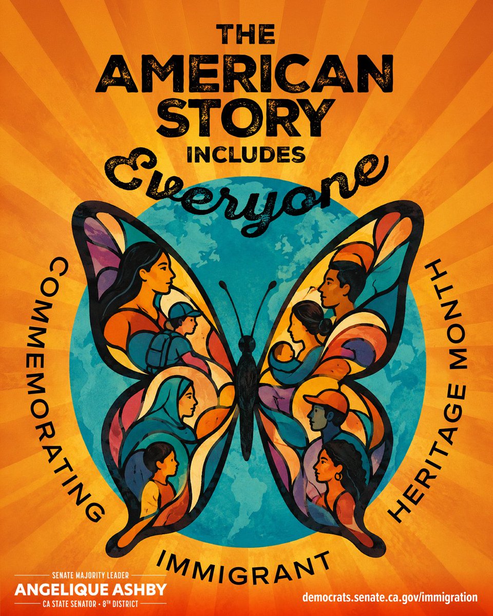 SenatorAshby's tweet photo. June is Immigrant Heritage Month, a time to honor the generations of immigrants who have helped build our communities, strengthen our economy, and shape the rich diversity of California and our nation. #TeamAshby celebrates the stories, resilience, and contributions of immigrant families everywhere.