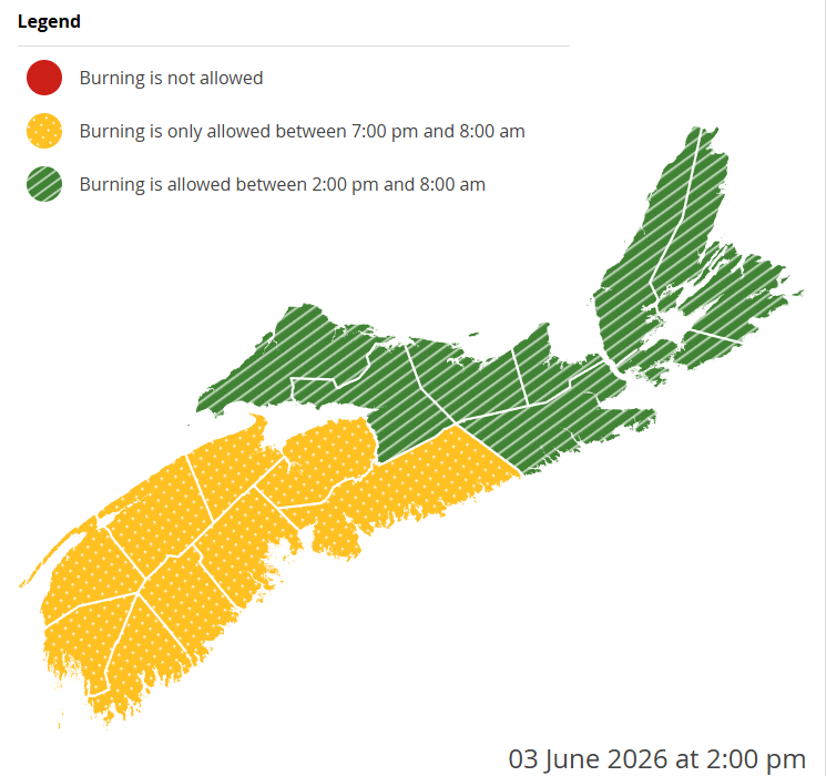 NS_DNR's tweet photo. Burning is not permitted between 8am and 2pm. 

Check before you burn and know your municipal bylaws. 

https://t.co/nEMLDfeFq5 https://t.co/CsJenWjdAi