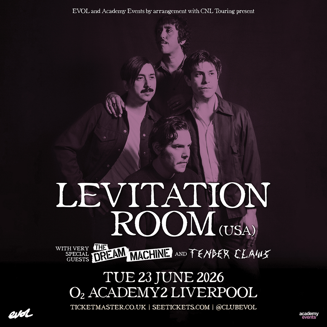 O2AcademyLpool's tweet photo. American psychedelic rock band @levitationroom will be joined by The Dream Machine &amp; Tender Claws at #O2AcademyLiverpool on Tue 23 Jun 🎸

Don't miss out on tickets 👉https://t.co/qoCVXRaji9 https://t.co/oksK1M9JWq