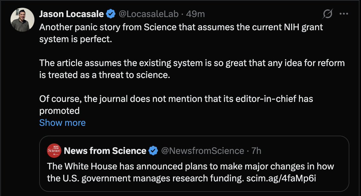 nomad421's tweet photo. Another dishonest characterization from Jason. No, it doesn't assume that "any idea for reform is treated as a threat to science".

Rather, it assumes that explicitly placing scientific decision making at the whim of political officials in an opaque system is a bad idea. I agree. https://t.co/zgBsXatXs2