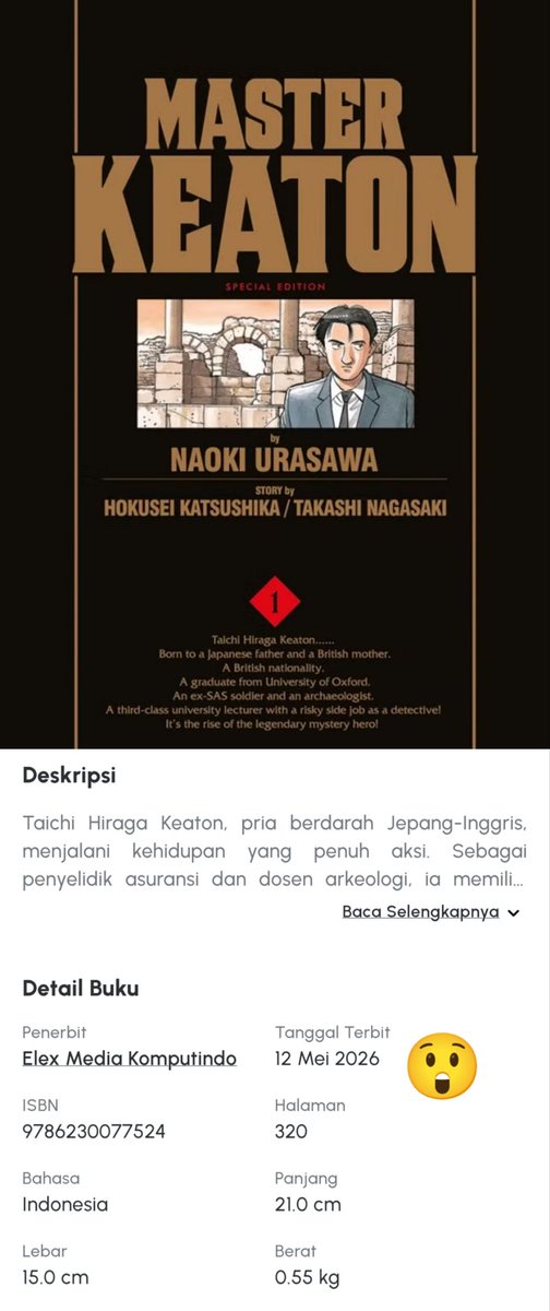 gumpnhell's tweet photo. Seri Master Keaton akhirnya terbit lg. Manga legendaris, sangat direkomendasikan apalg buat pengantar poleksosbudhankam. 👍 https://t.co/nrnaS9HnKz