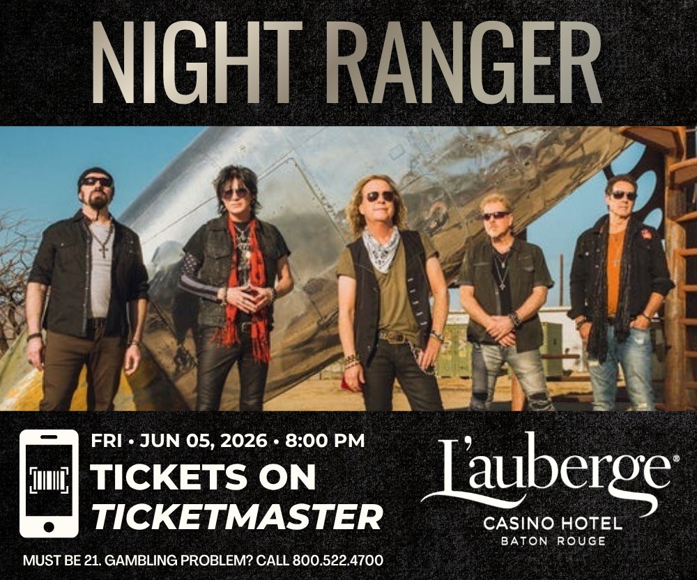RedStickMusic's tweet photo. 🎸 Classic rock is coming to Baton Rouge! Night Ranger takes the stage at L’Auberge Casino Hotel this Friday, June 5th at 8:00 PM. Grab your tickets on Ticketmaster before they’re gone! 🤘

https://t.co/cyFl9oqKy5
#sponsored https://t.co/i23tRx82Ta