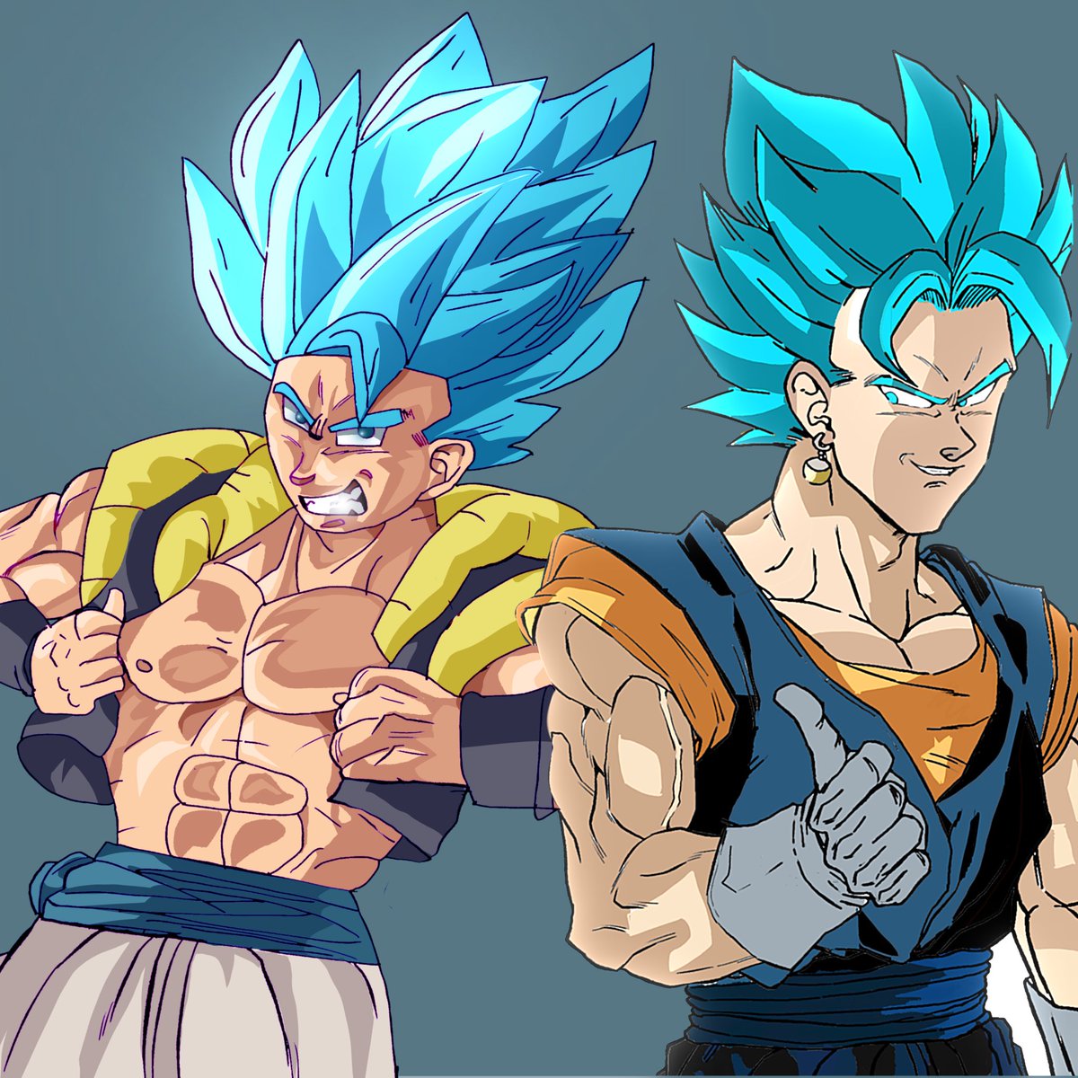 hus76320099's tweet photo. Collaborated once more with the goat @whoknowsbro1221 this time I colored his gogeta, he colored my vegito https://t.co/D2tqfC1xBG
