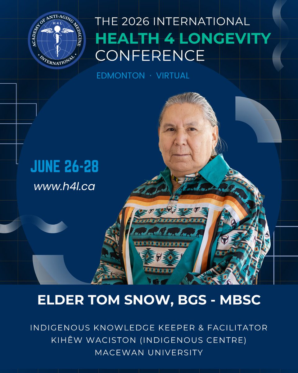 H4Longevity's tweet photo. Honoured to welcome Elder Tom Snow as Opening Keynote at H4L 2026 (June 26).
Knowledge Keeper with decades of experience in Indigenous healing, ceremonies, youth/family support, and cultural wellness work, including Bent Arrow Traditional Healing Society.

#IndigenousHealth https://t.co/C0htuhdoLU