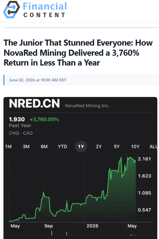 qgraf65749729's tweet photo. If #copper gets tight, the question becomes ugly fast: who gets supply first?

Phil Ehr’s answer on Kitco leaned toward national security. Weapons, ammunition, communications and command-and-control systems likely become priority from a U.S. federal perspective. Grid upgrades and consumer products fight for the next spots.

That changes the copper trade.

AI data centers need copper. EVs need copper. Ehr noted electric vehicles use roughly 3x the copper of internal-combustion vehicles. The grid needs copper. Drones, ships, radar and missile guidance need copper too.

So this is not one demand theme. It is AI + EVs + grid + defense + infrastructure all pulling on one metal.

For NovaRed Mining Inc (OTCQB: $NREDF / CSE: $NRED), Wilmac gives the future-supply angle: 39,730 acres, British Columbia, Quesnel porphyry belt, 70% option, roughly 10 km from Copper Mountain. That is the asset base behind the story.

The stock already did the impossible-looking move once: C$0.05 - C$2.33, about 3,760%. The next chapter is targets, drilling, results and whether copper keeps getting treated like strategic infrastructure.

Personal market thoughts only. NFA
https://t.co/qYrMC41M5I