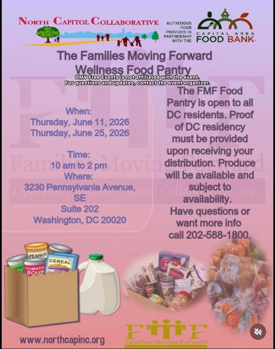 DMVFreeEvents's tweet photo. June 11 &amp; June 25, Wellness Food Pantry for DC residents 
Disclaimer: DMV Free Events is not affiliated with the event. For questions and updates, contact the event organizer.
#DMVFreeEvents https://t.co/HYRlOSkvh0