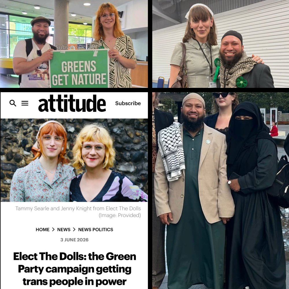 SubversiveForce's tweet photo. Lovely to see two of the three beautiful ladies in Green Party deputy co-leader Mothin Ali’s life, Green councillors “Jenny Knight” and "Eden Hills", getting recognition through the “Elect the Dolls” campaign. https://t.co/R8tY6MADIf