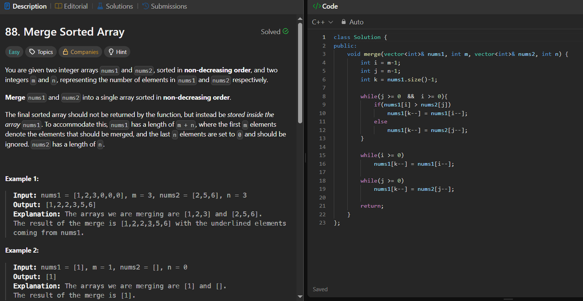 aniketinTech's tweet photo. Day 3 of #SDESheetChallenge
@striver_79 
@takeUforward_ 

Today's progress:
Rotate Image (Transpose + Reverse Technique)
Merge Intervals
Merge Sorted Array (Two Pointers)

#DSA #LeetCode #100DaysChallenge #SoftwareEngineering #100DaysOfCode https://t.co/QpcCcCfUWu