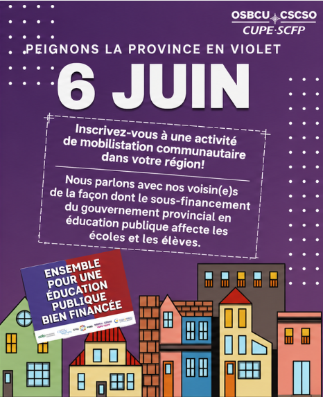 osbcucscso's tweet photo. June 6 — we’re painting Ontario purple.
Join an event, grab your resources at https://t.co/Pn9LnutMNa, and check in with your Rep for window and lawn signs.
Let’s show up strong.
#BetterSchoolsBetterTomorrow #OntEdUnited https://t.co/3JM264U0sl