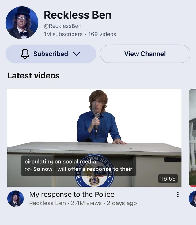 memebrained's tweet photo. Reckless Ben hit 1 mil subs 👏 $BRICKS https://t.co/DBhgQV606N