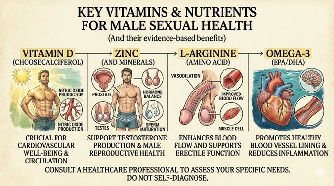 Lab_for_Men's tweet photo. Man to man,

These are key vitamins and nutrients for your sexual health.

1. Vitamin D

2. Zinc and minerals.

3. L- Arginine (Amino acid).

4. Omega-3 (EPA/DHA).

Repost for other men to learn. https://t.co/N76Oxftg23