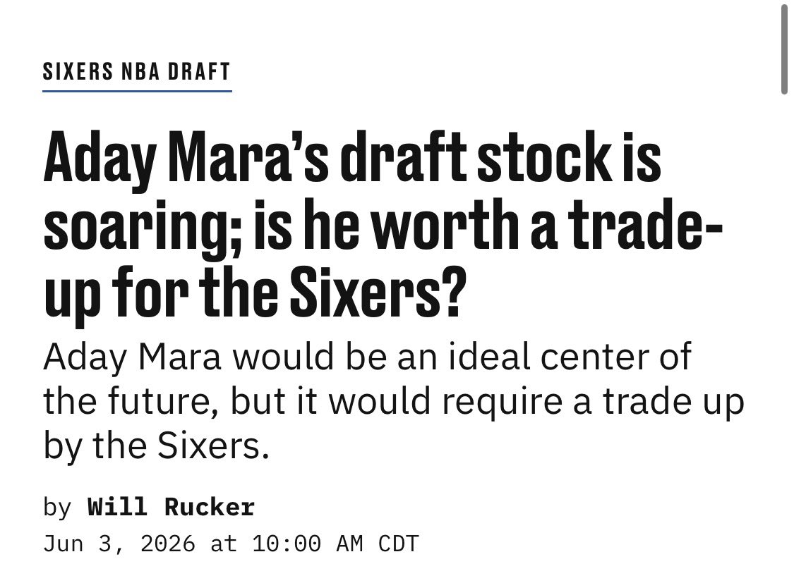 Will_Rucker3_AD's tweet photo. Aday Mara draft stock has soared throughout the past 8 months. He is most certainly going to be a lottery selection. Should the Sixers target him in a trade up? What makes the Michigan Star Center one of the drafts premier prospects?

Link 🔗 to article threaded below⬇️ https://t.co/T1r628YVWJ