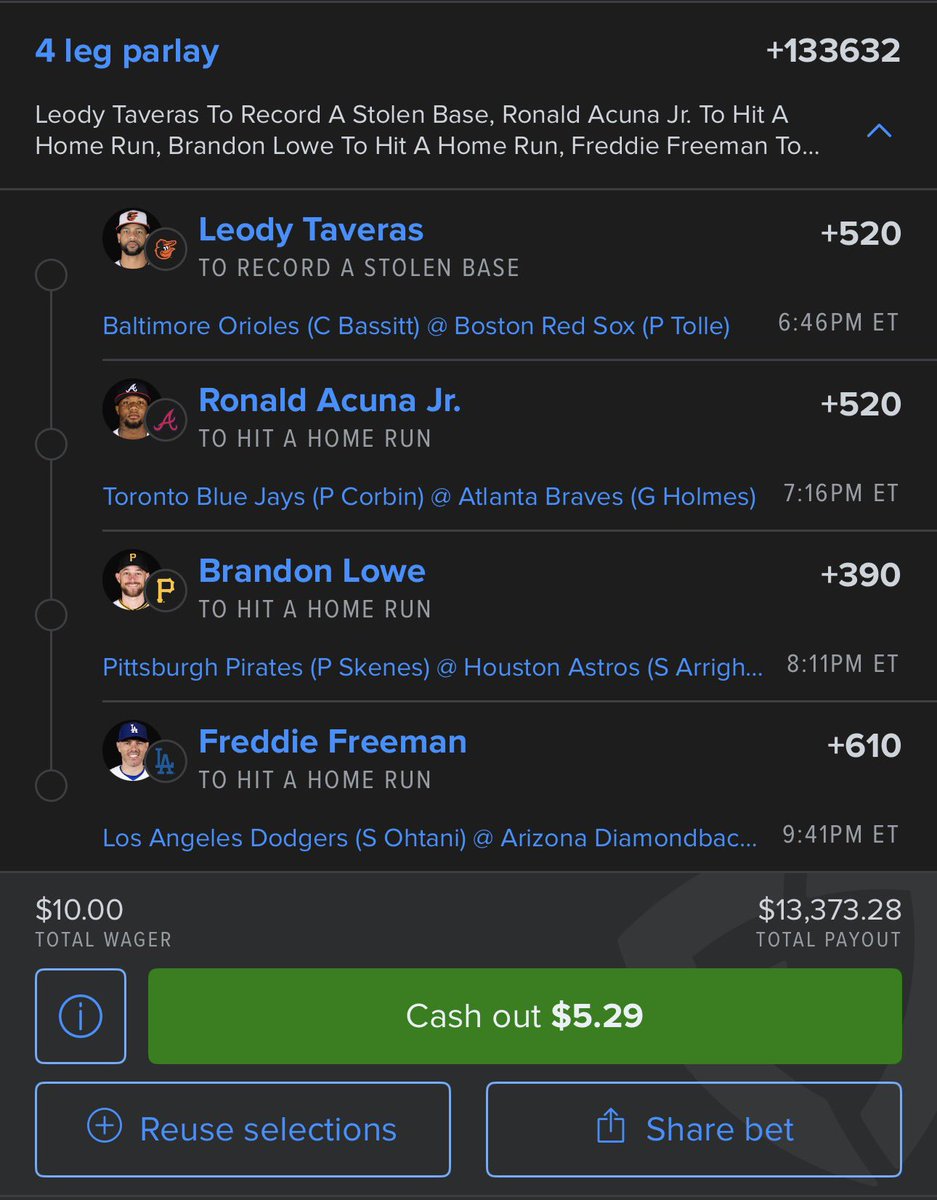 EVLongshots's tweet photo. Boom ⚾️

I rrx3 at .04u so .17u risked here total

🔗 In comments @pikkitsports https://t.co/huVISRXX7N
