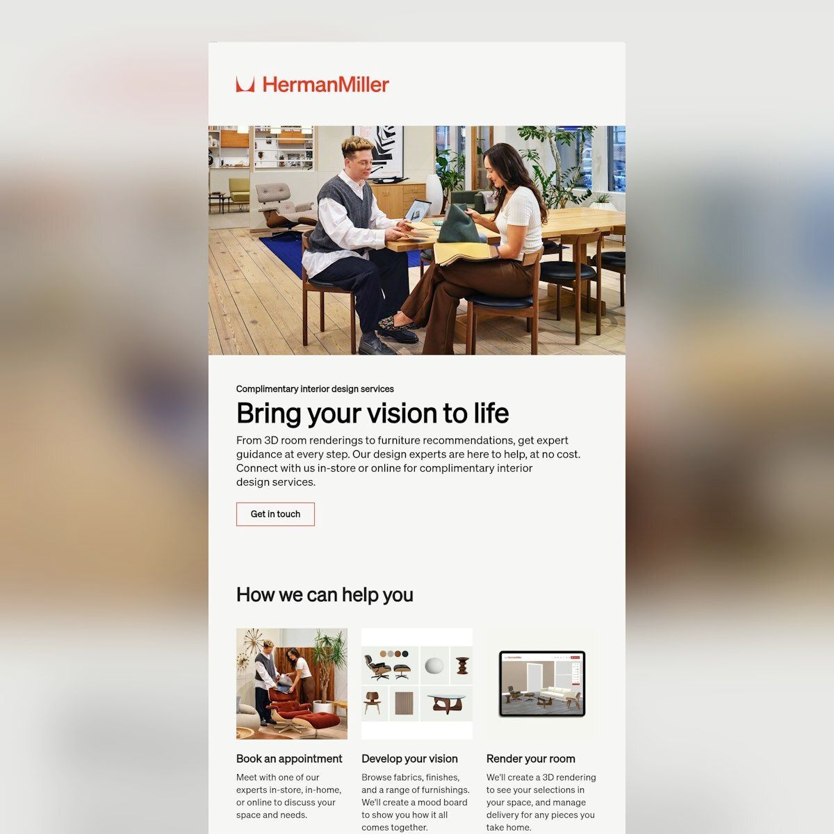 emaillove's tweet photo. In a design consultation, an environmental hero meets a client, focusing on emotion over products. This email template pairs interior design expertise with a clear CTA for a seamless marketing strategy 🌿 #expertise #design #branding https://t.co/SdFVWcdhTG