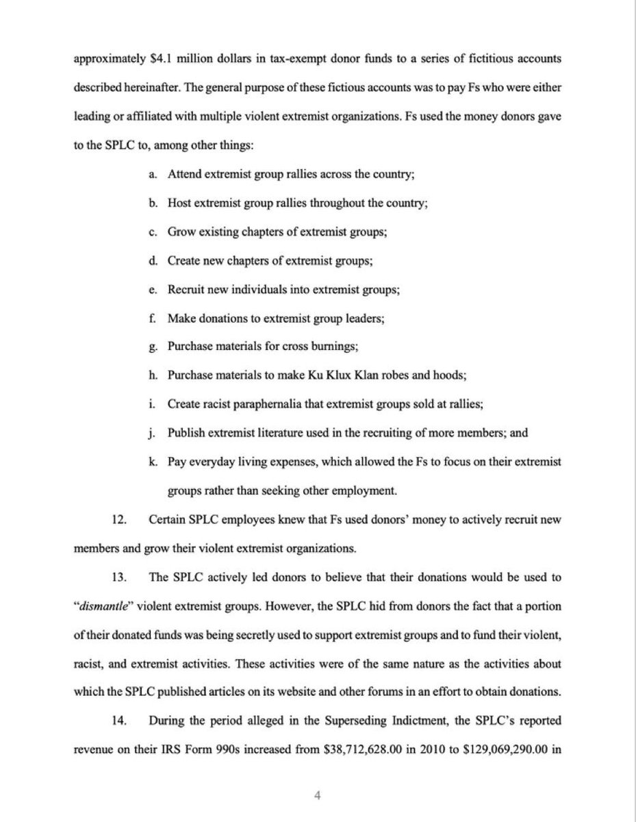 C_3C_3's tweet photo. Read this indictment.👇

Demand for racism in America far exceeds supply so the supply of racism had to be created by Leftists.

Grow Existing Chapters of Extremist Groups.

Create New Chapters of Extremist Groups.

The SPLC and other Leftist groups did this.

This is terrorism. https://t.co/tuQzrIqtpg