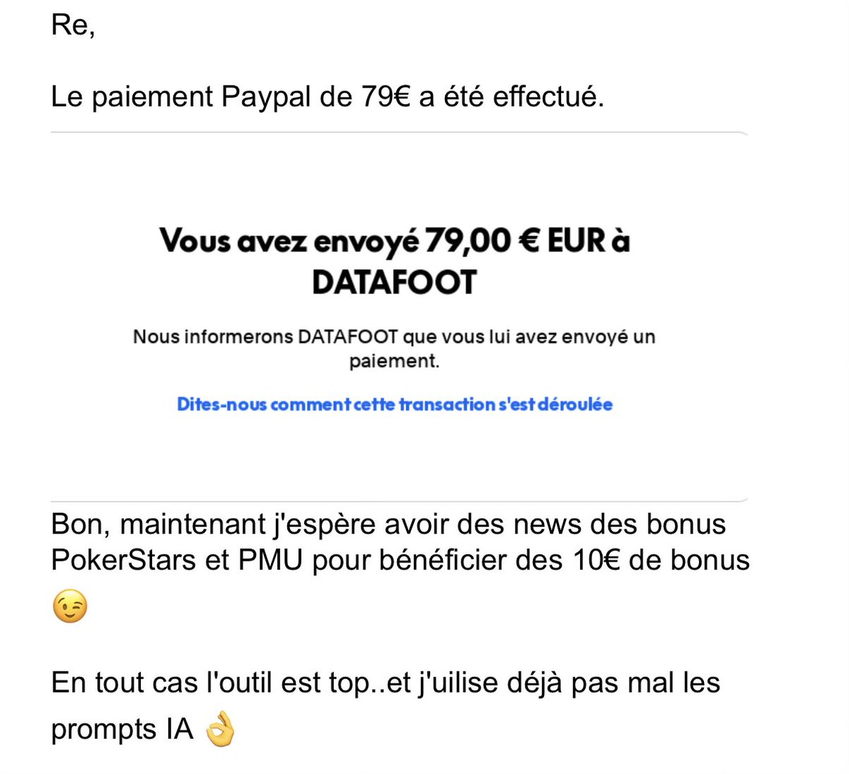 datafootfr's tweet photo. FARED A TESTÉ DATAFOOT 6 MOIS.

Mais après 2 jours…

👉 Il adorait déjà les prompts IA.

Quelques jours plus tard…

👉 Il me demande une offre Datafoot à vie.

Quelques minutes après…

👉 Paiement reçu.

79€.

Et il prévoit de rentabiliser ça avec ses bonus d’inscription via virement PayPal ❤️