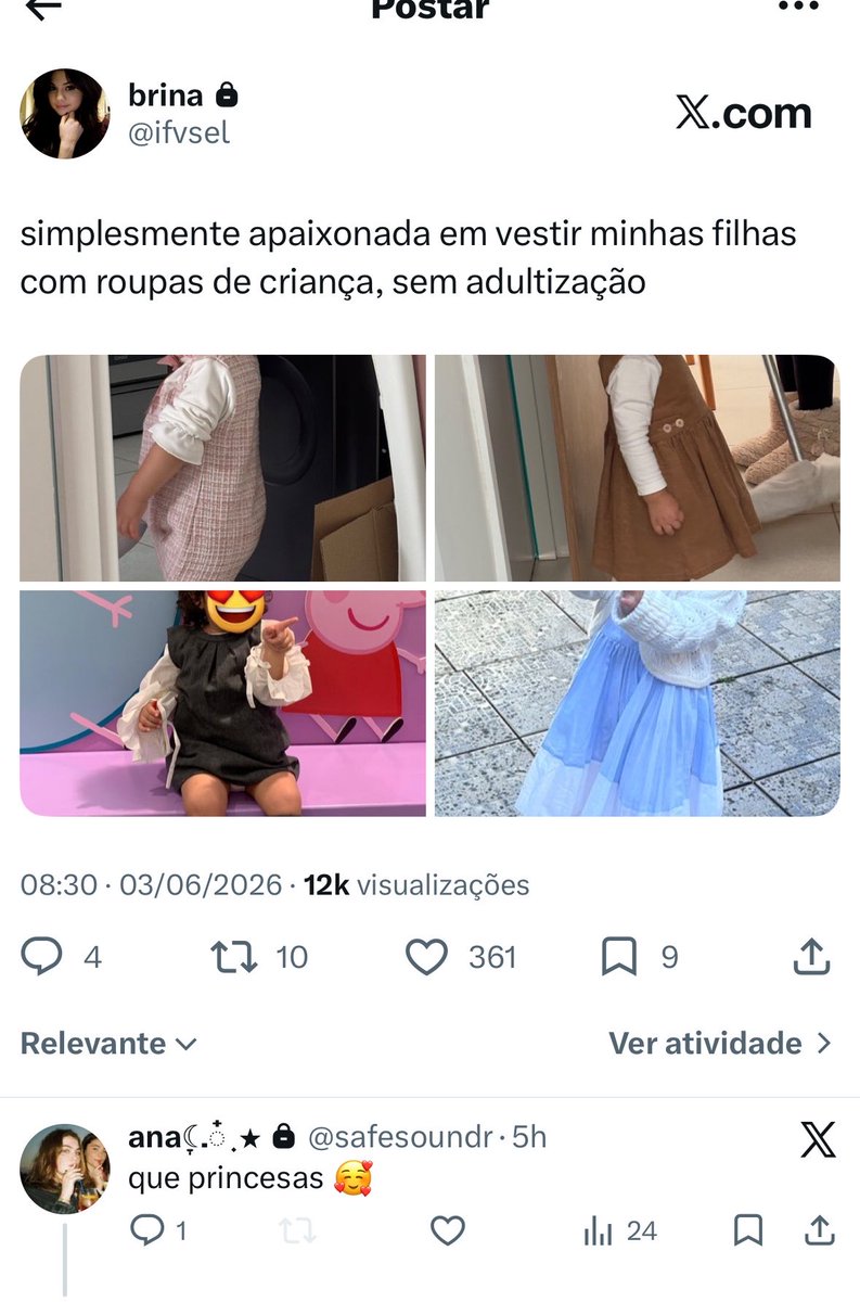 ifvsel's tweet photo. tweetei fotos dos looks das minhas filhas que acho fofo, nada expondo elas e mesmo assim tive que apagar o tweet pois infelizmente uma conta de PEDO me seguiu e curtiu, estou me sentindo péssima e isso acabou com meu dia, quem puder denuncia a conta eu ficarei muito agradecida https://t.co/psT2Z48wDg